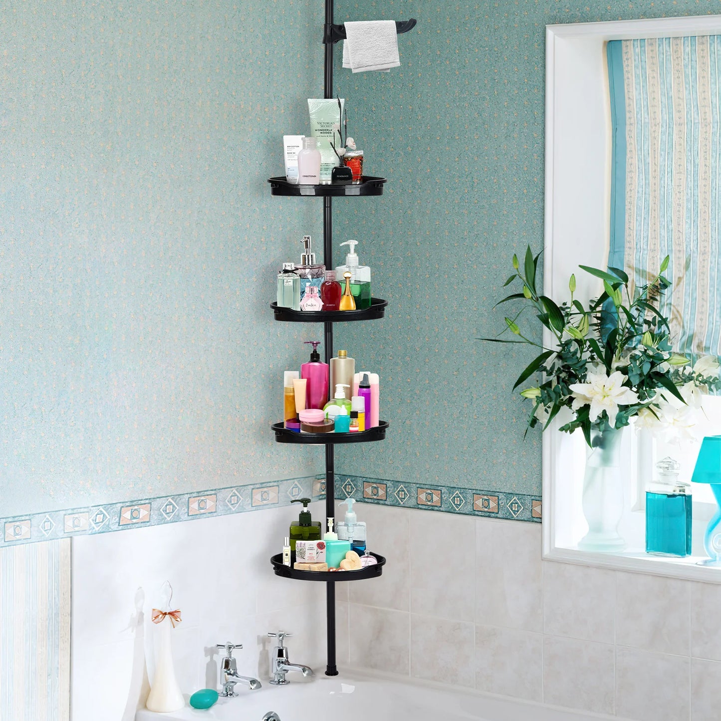 HiMISS Corner Shower Caddy With Tension Pole Four Tier Organizer
