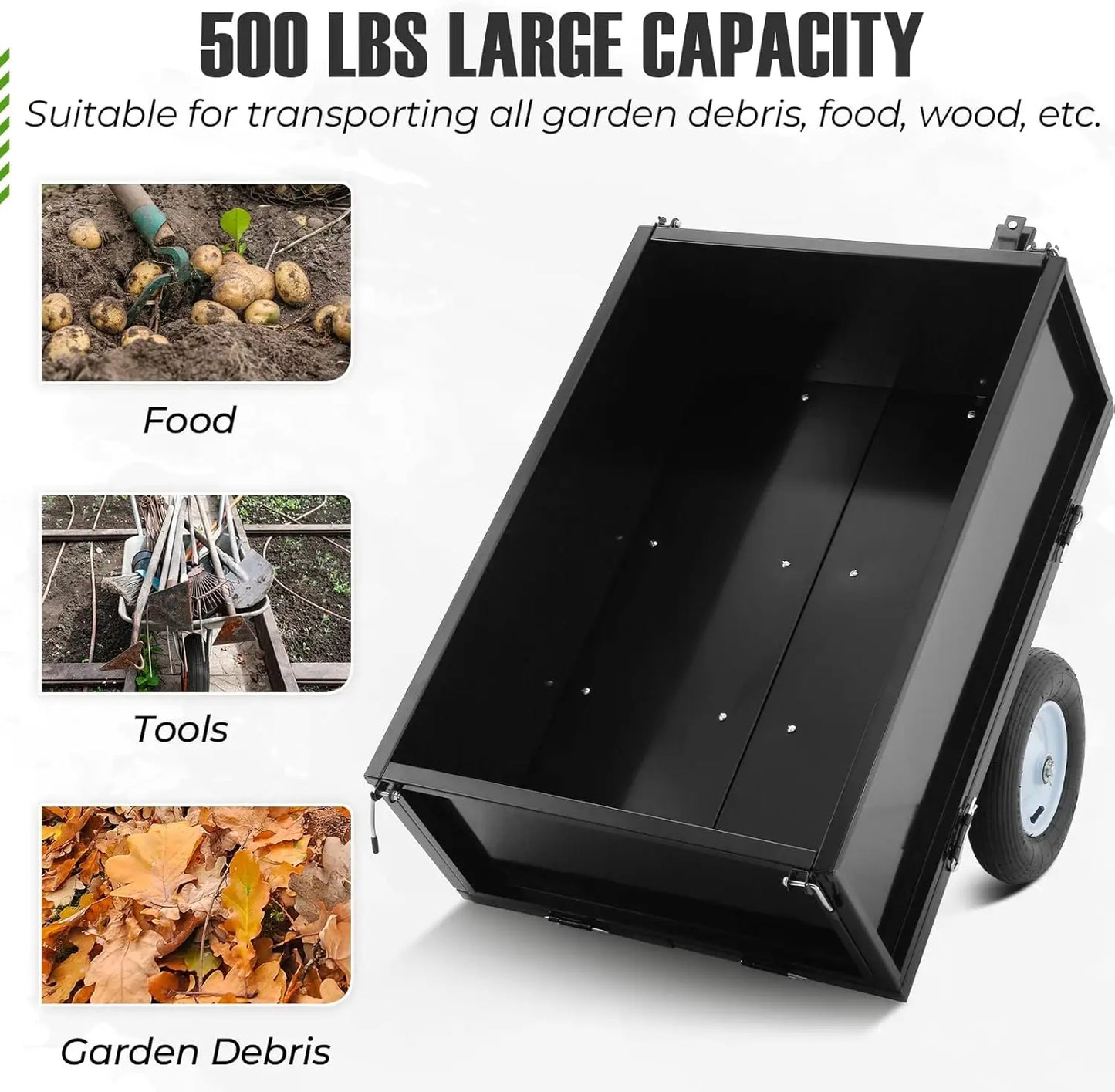 HiMISS 500 Lbs ATV Trailer Dump Cart With Removable Sides