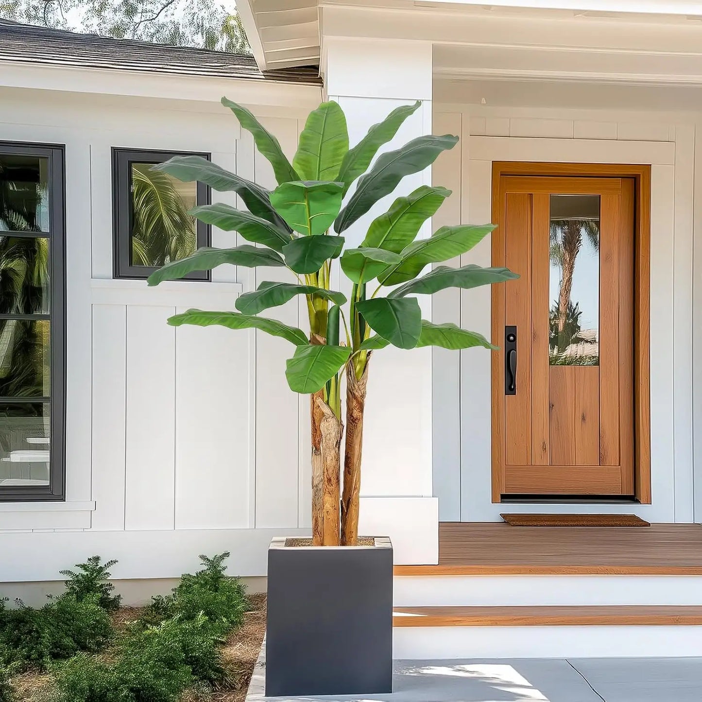 HiMISS Artificial Banana Tree In Grey Planter Faux Tropical Plant