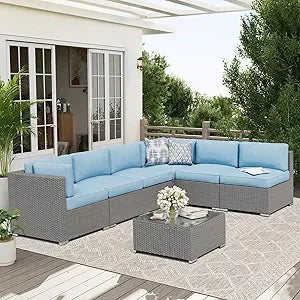7 Piece Outdoor Patio Furniture Sofa Set Rattan Wicker Table