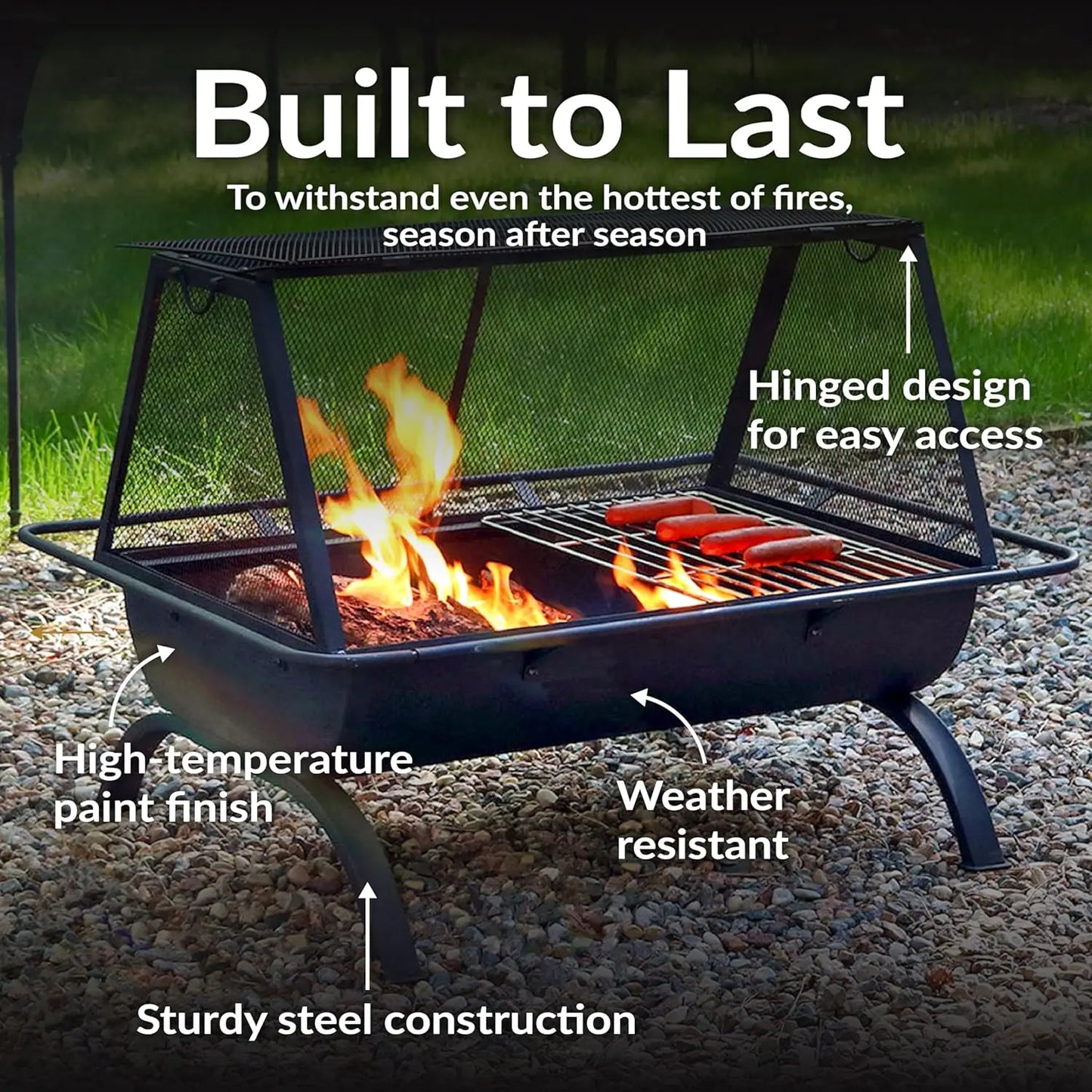 36 Inch Steel Outdoor Fire Pit With Grill Cooking Grate Spark Screen Cover Poker