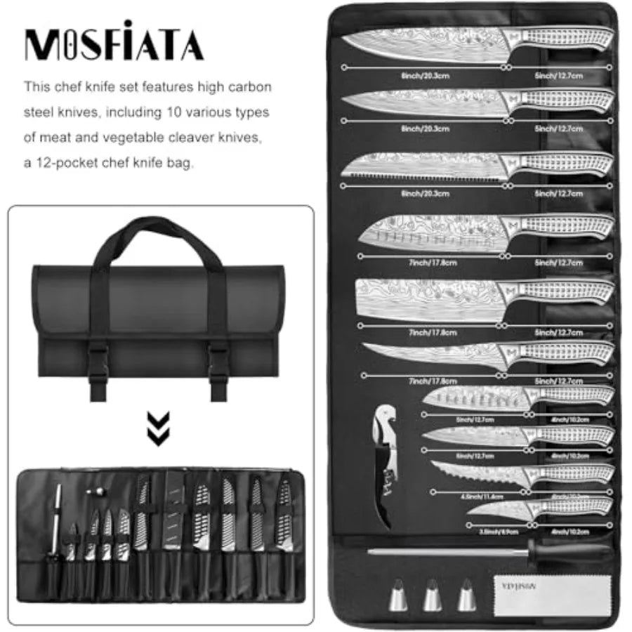 Japanese Stainless Steel Kitchen Knife Set With Sharpener And Storage Bag