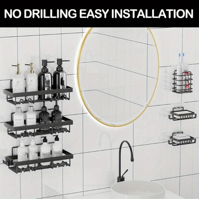 6 Pack Self Adhesive Shower Caddy Rack For Bathroom Organization
