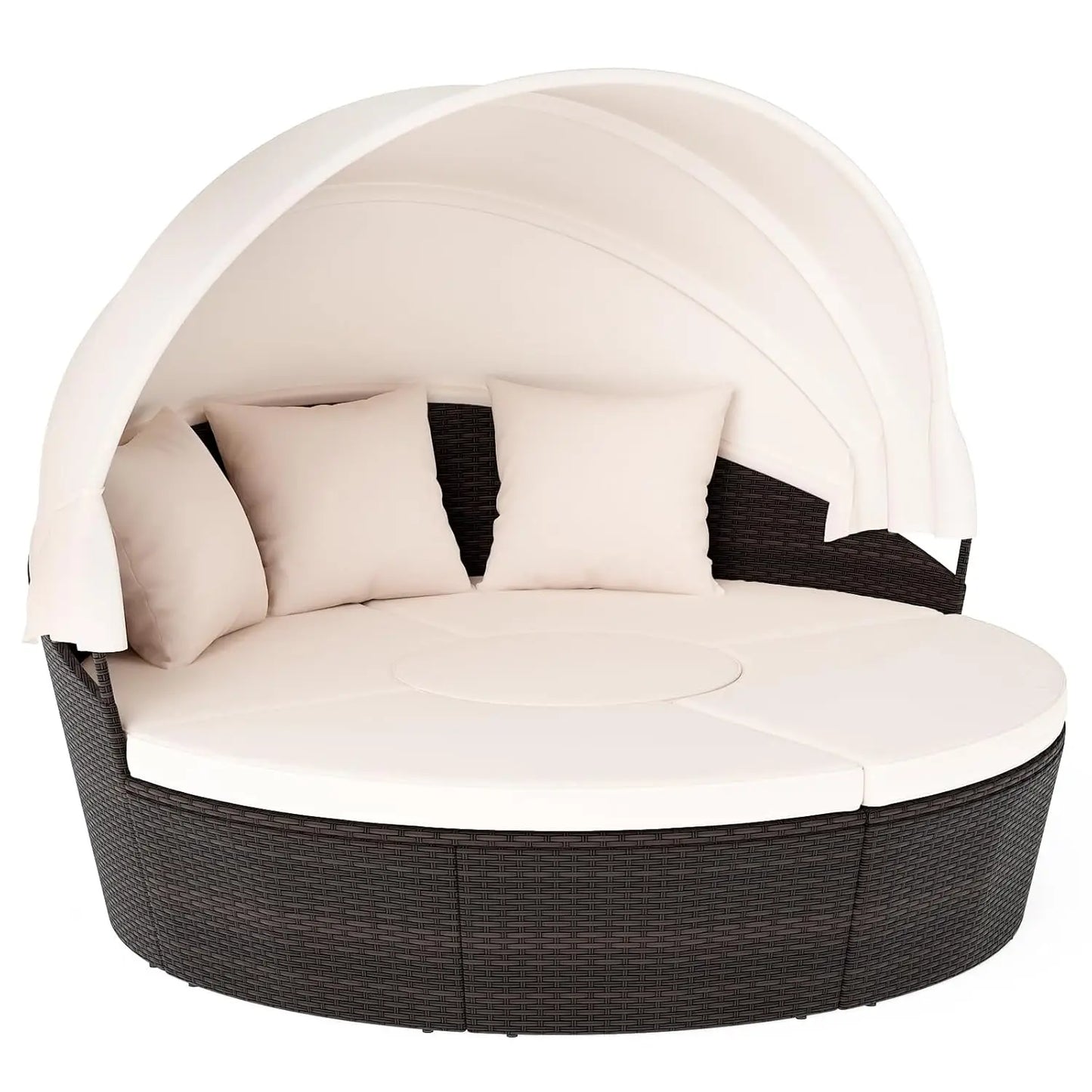 Patio Round Daybed With Retractable Canopy And Center Table