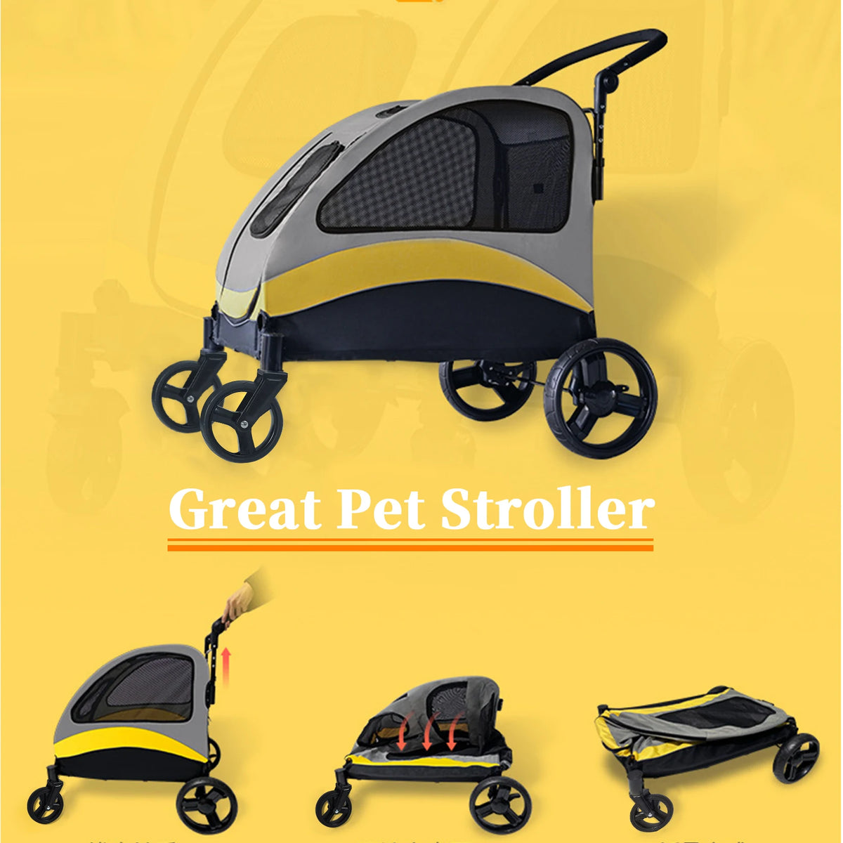 Portable Foldable Four Wheel Dog Stroller With Breathable Travel Carrier