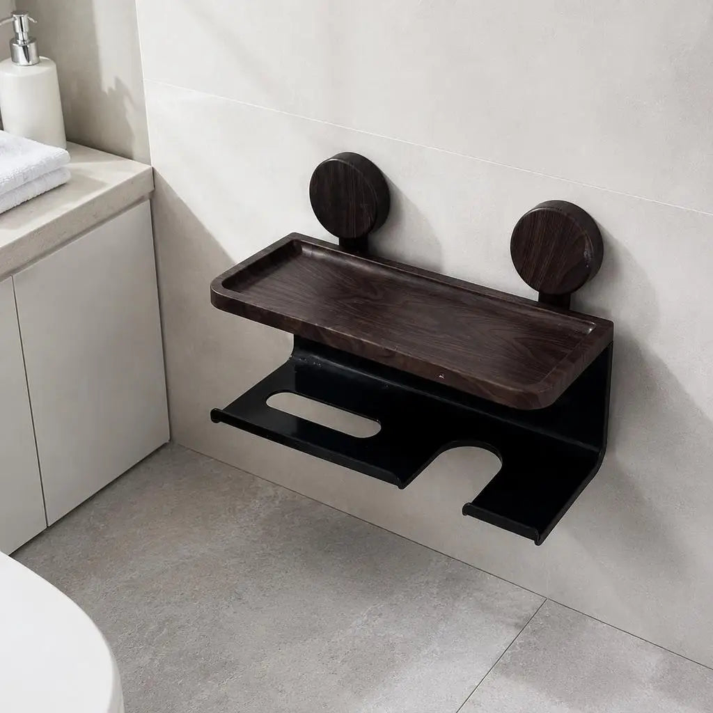 Bathroom Wall Organizer Toilet Paper Holder Shelf Hairdryer Storage Rack