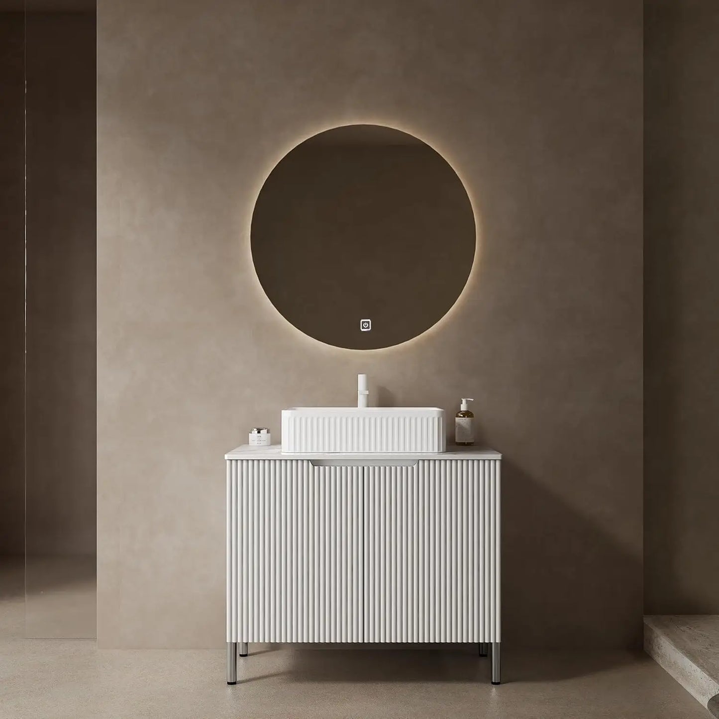 Bathroom Vanity With Ceramic Sink And Freestanding Cabinet