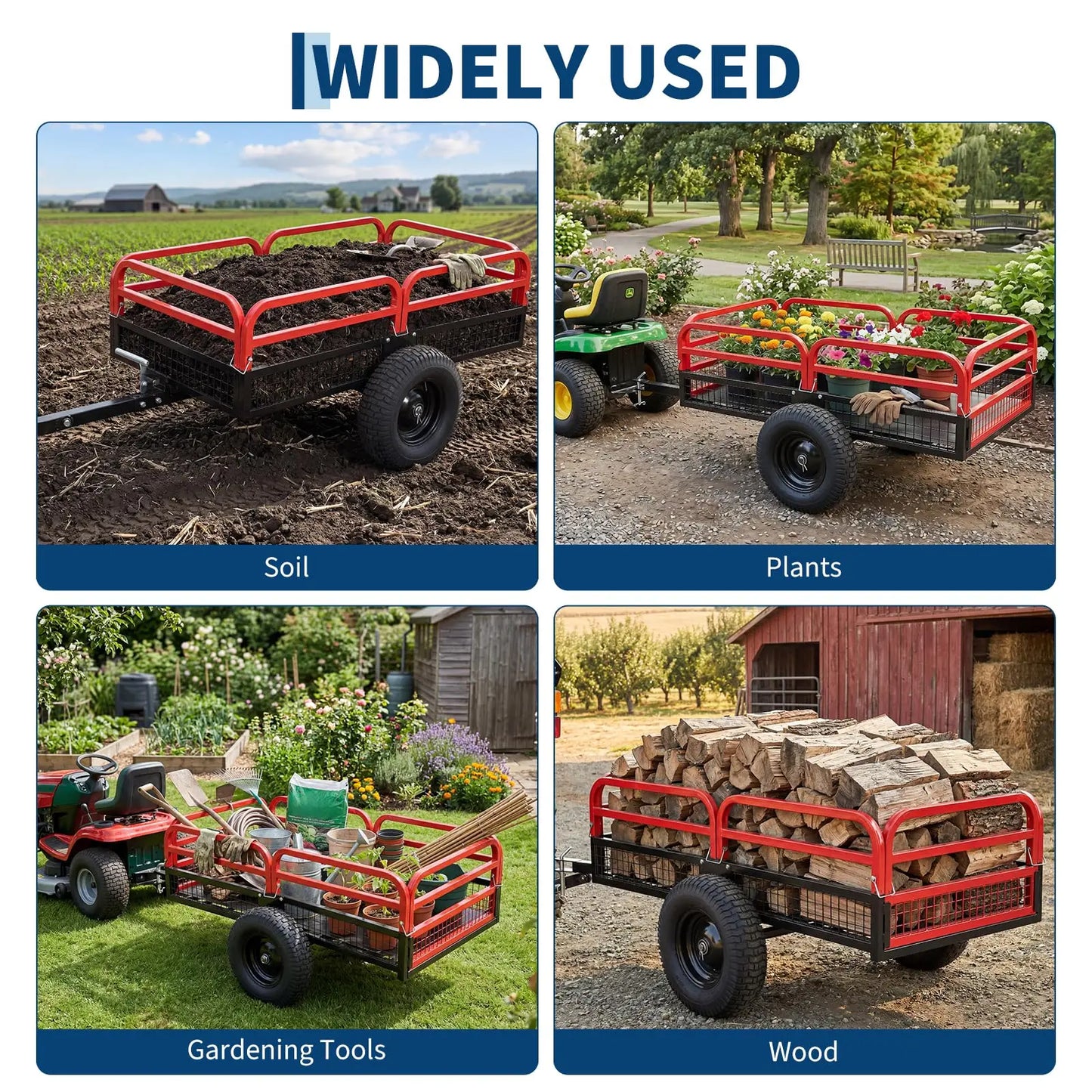 Acekool Heavy Duty Steel Garden Dump Trailer With Removable Sides