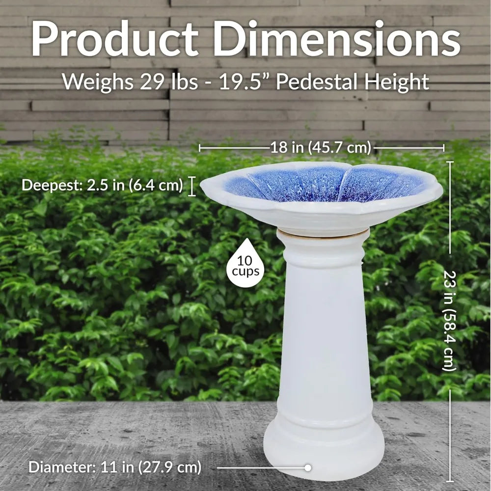Misty Blossom Ceramic Outdoor Bird Bath UV Frost Resistant Decor