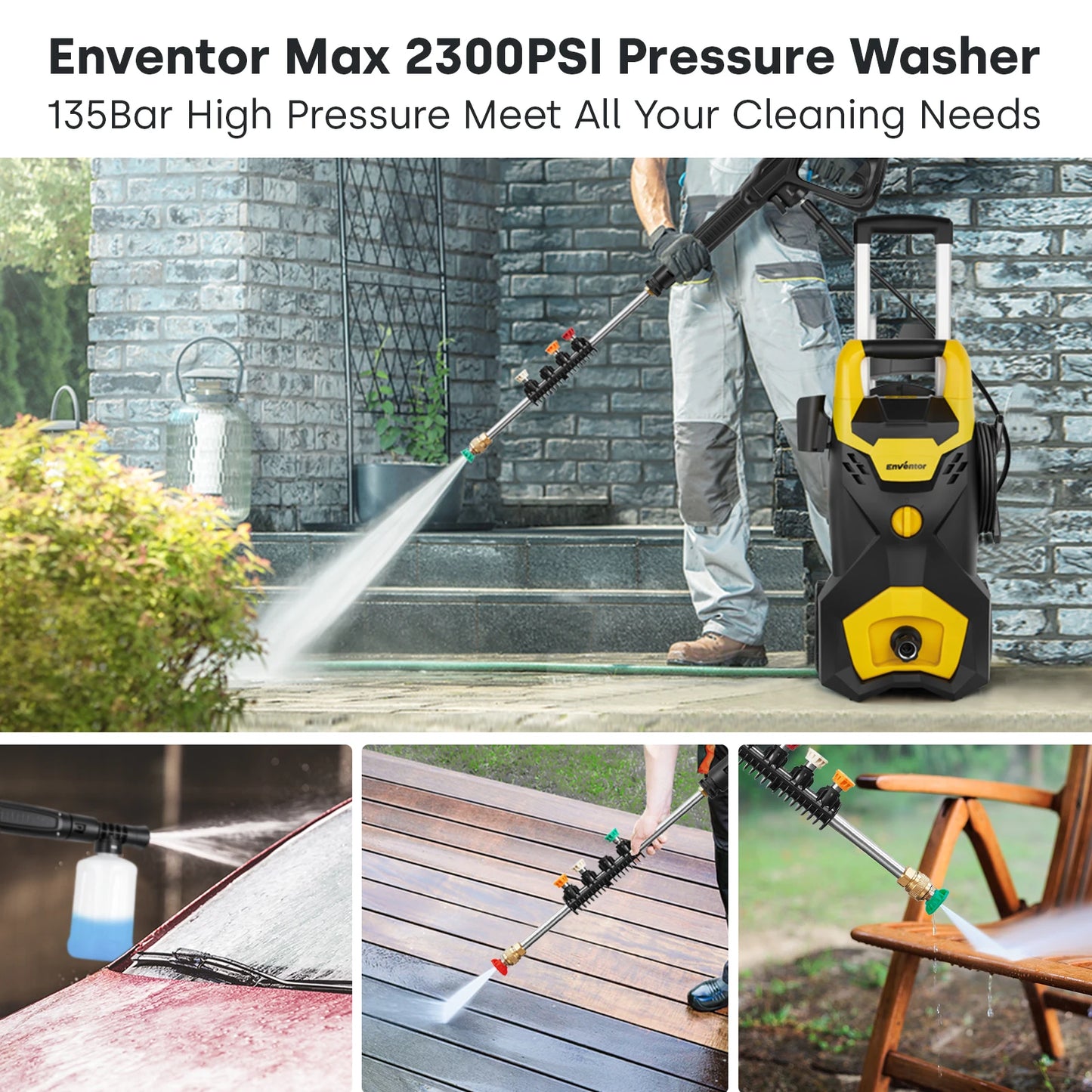 Enventor 135 Bar Portable Electric High Pressure Washer