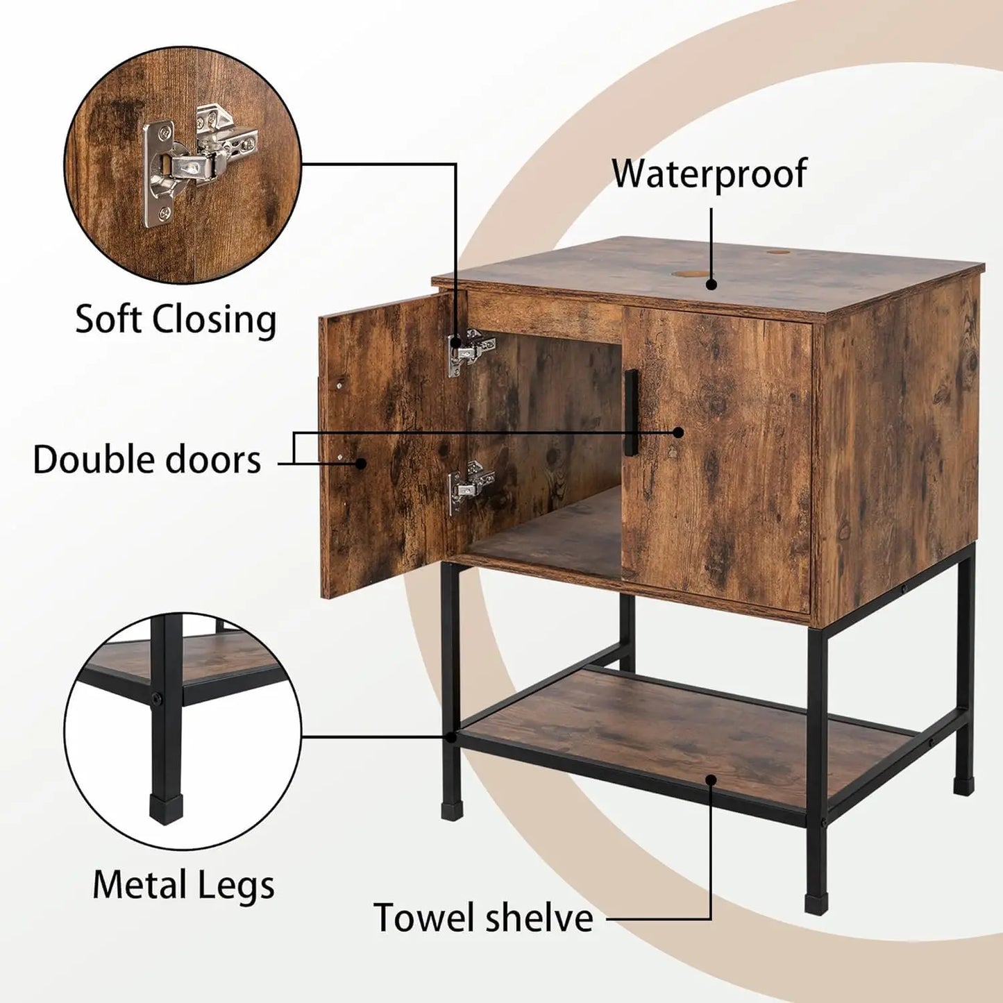 Rustic Industrial Bathroom Vanity With Sink Iron Frame Doors and Shelf