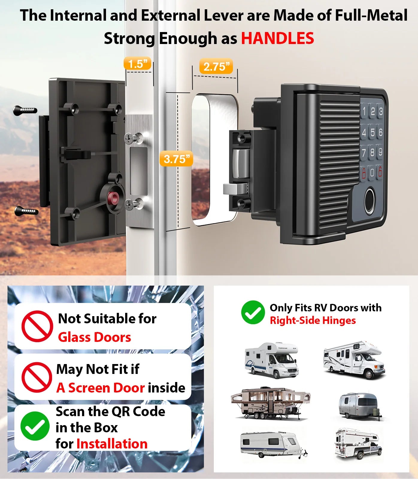 Smart RV Door Lock With Keyless Entry And Remote Keypad