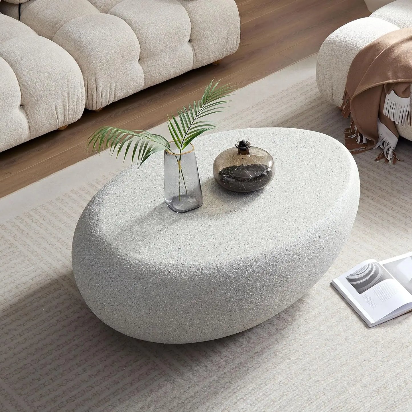 Oval Faux Stone Coffee Table Minimalist Fiberglass