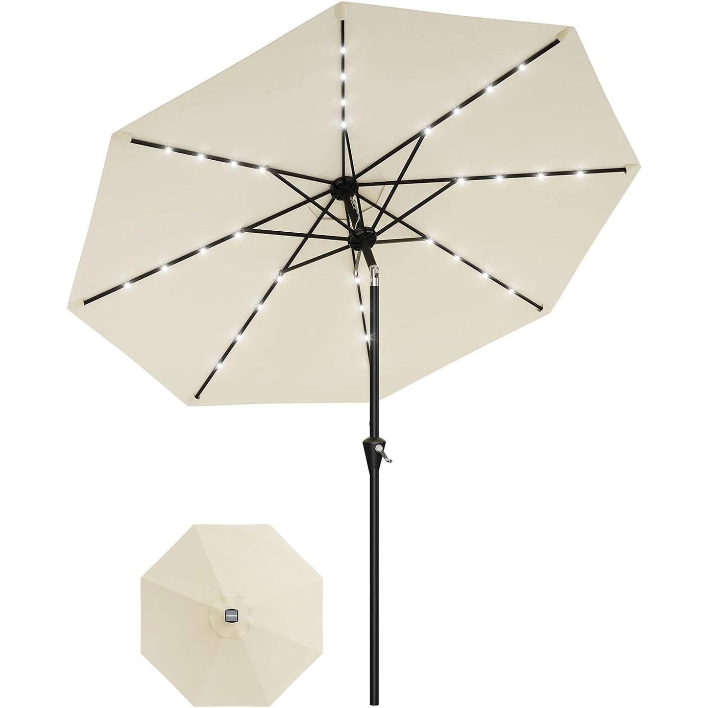 HiMISS Solar Patio Umbrella With 32 LED Lights And Crank Lift