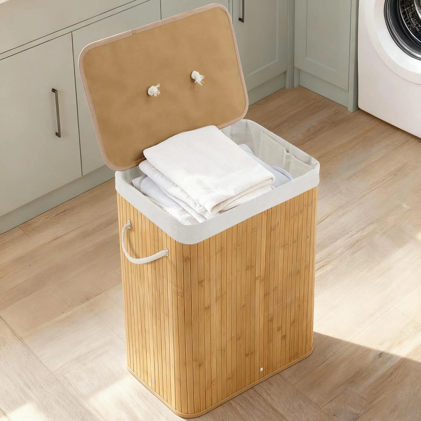 HiMISS Bamboo Laundry Hamper With Removable Liner And Lid