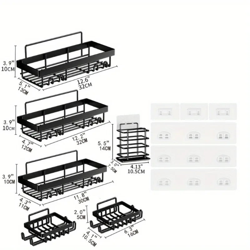 6 Pack Self Adhesive Shower Caddy Rack For Bathroom Organization