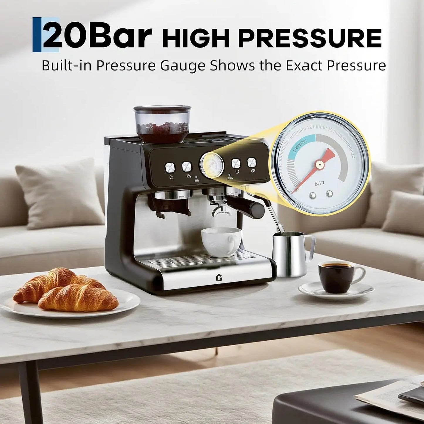 HiMISS Espresso Machine With Integrated Conical Burr Grinder