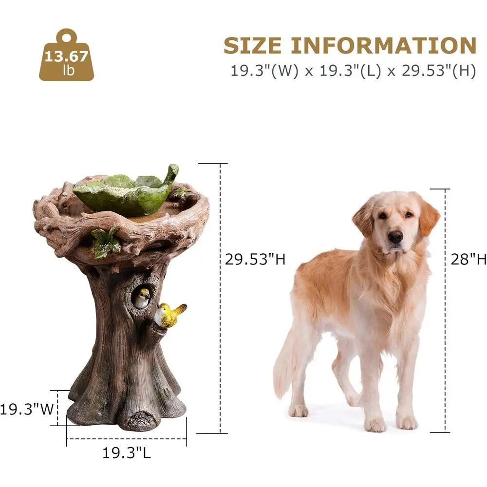 Tree Trunk Bird Bath Outdoor Resin With Removable Feeding Bowl