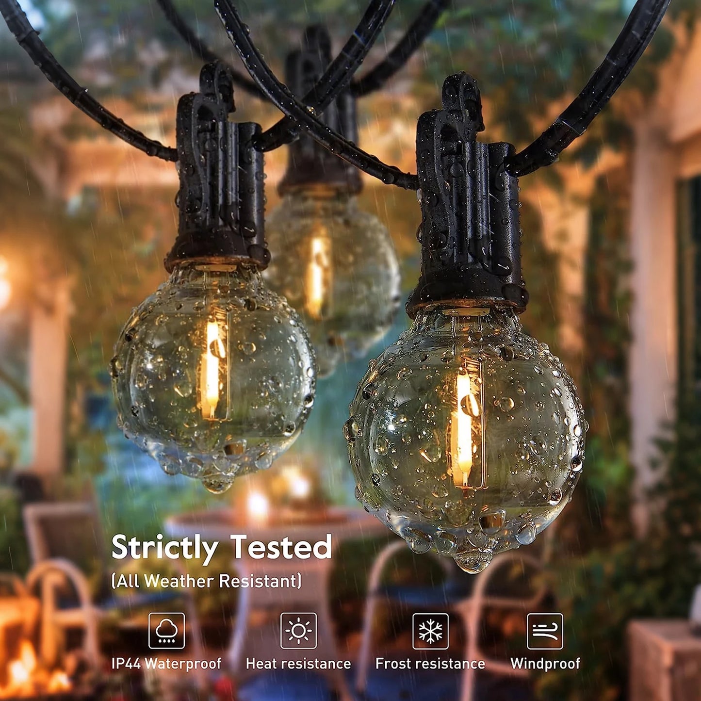 100ft G40 High Voltage String Lights With 50 2700K Warm White Bulbs