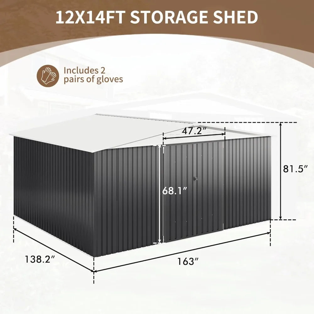Outdoor Metal Storage Shed With Lockable Doors For Backyard