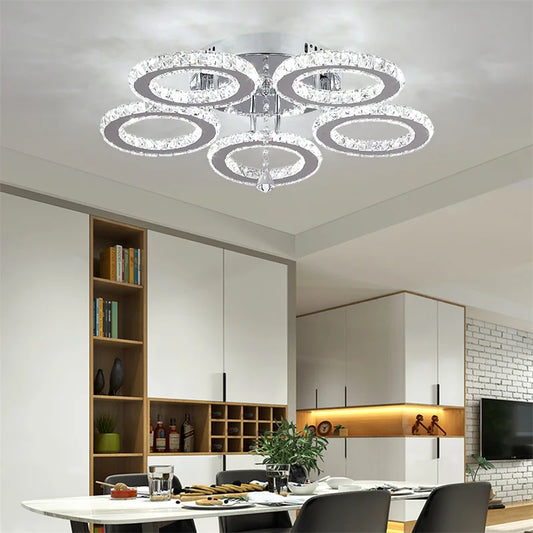GreeLustr Modern Crystal Ring Pendant Light LED Ceiling Living Room Chandelier