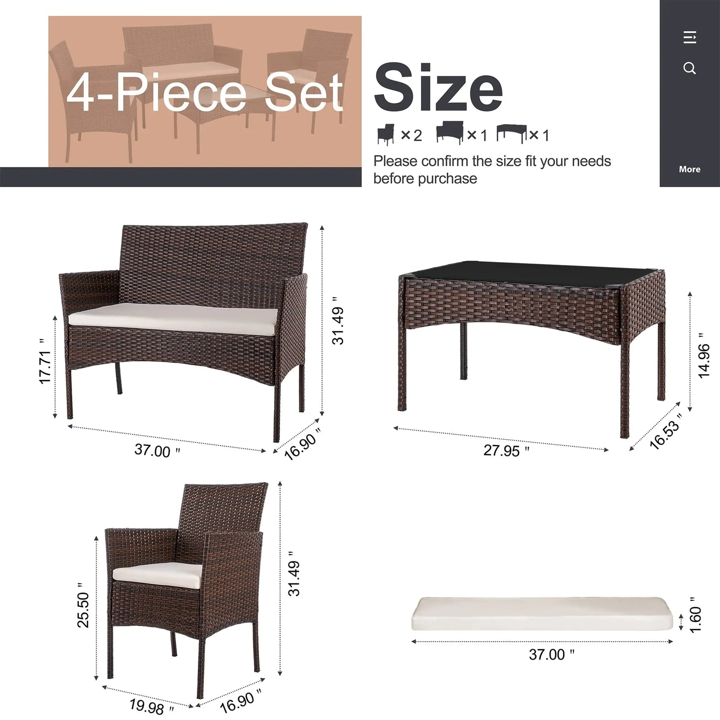 Outdoor Wicker Patio Furniture Set With Loveseat And Coffee Table