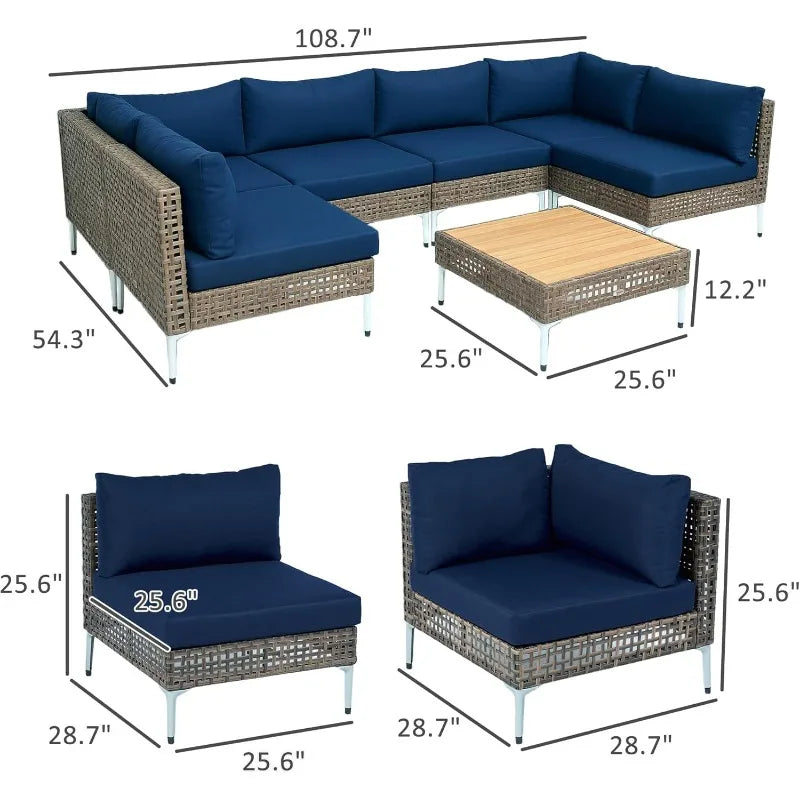 7 Piece Wicker Patio Furniture Set With Modular Outdoor Sectional