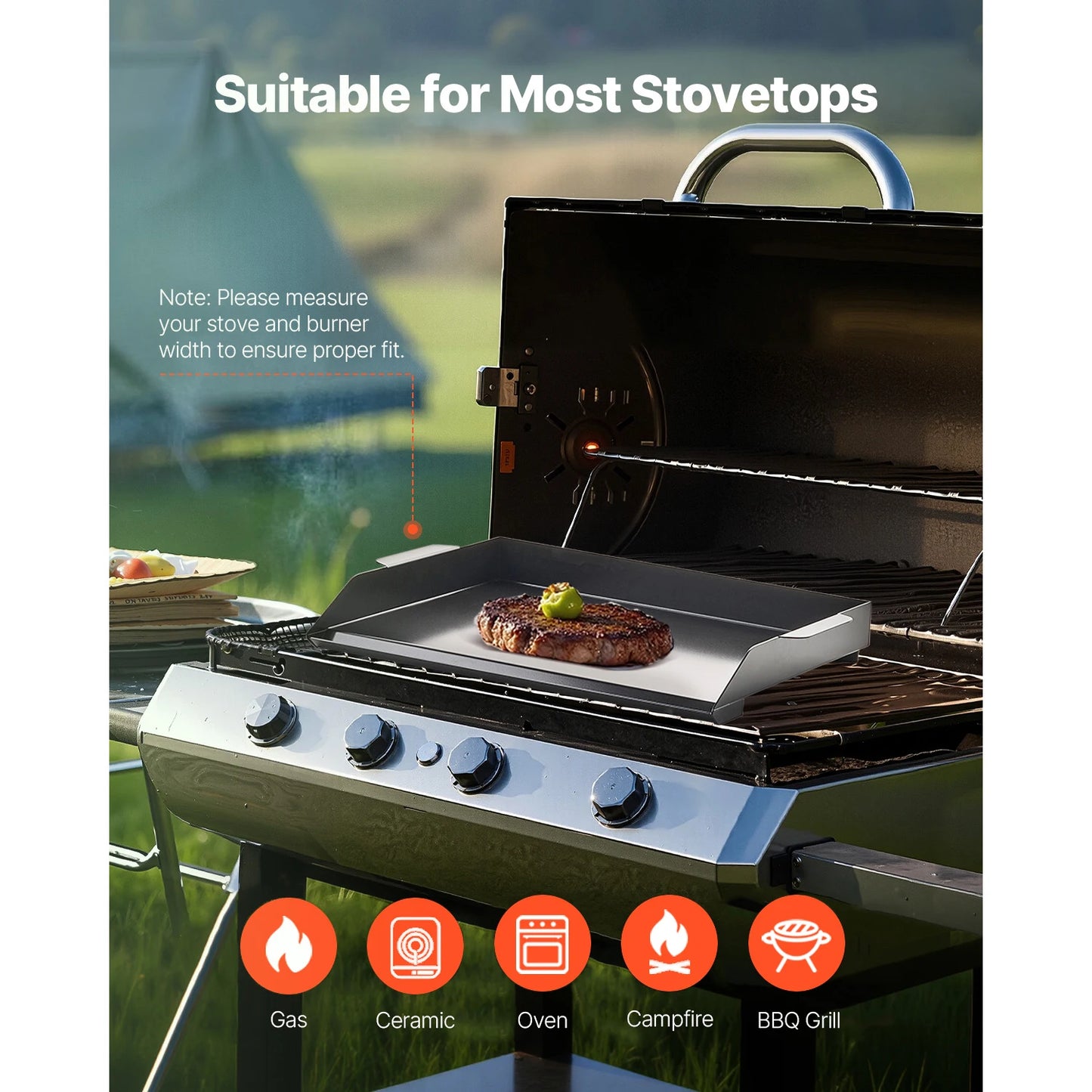 SucceBuy Carbon Steel Griddle Universal Flat Top For Gas Grills