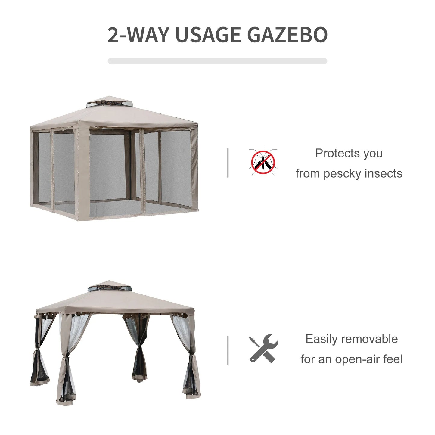 Outdoor Patio Gazebo Pavilion Canopy Tent With Two Tier Roof