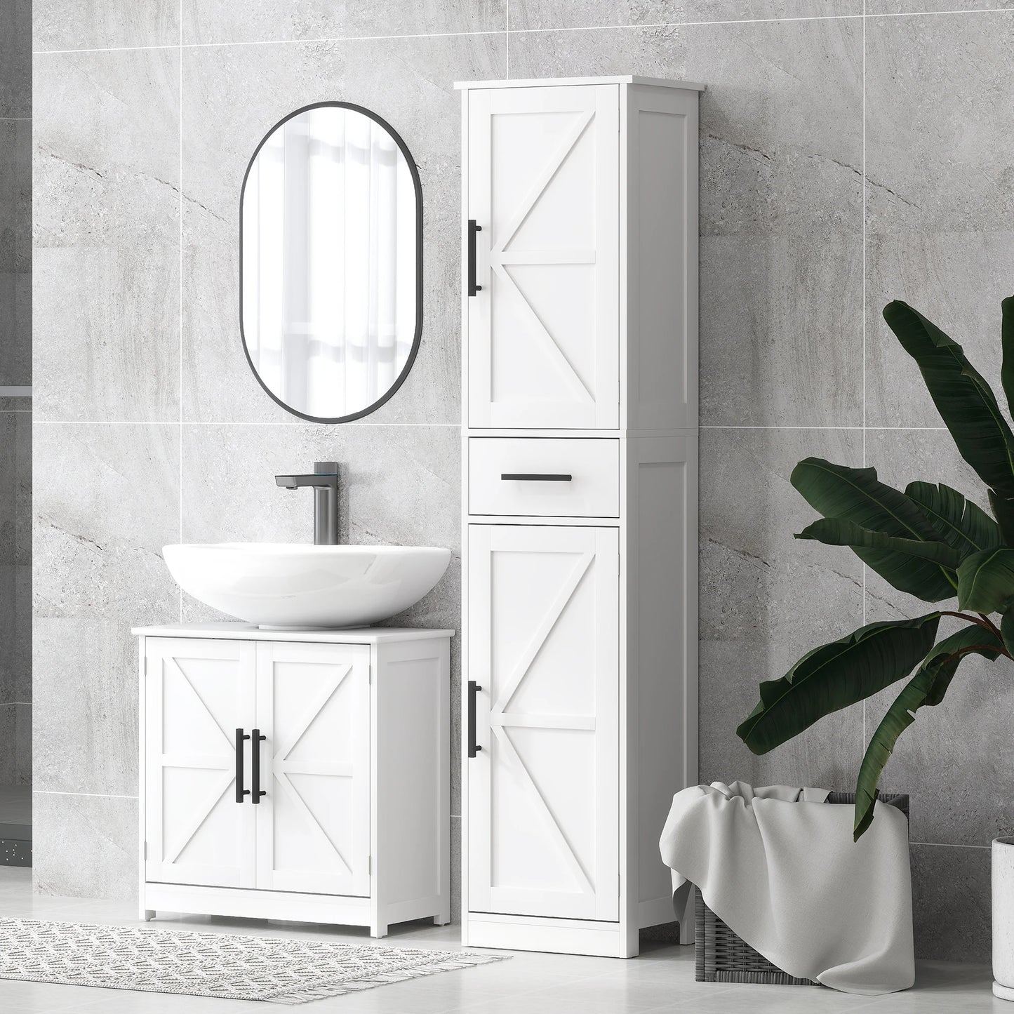 HOMCOM Farmhouse Bathroom Storage Cabinet With Drawer Barn Doors