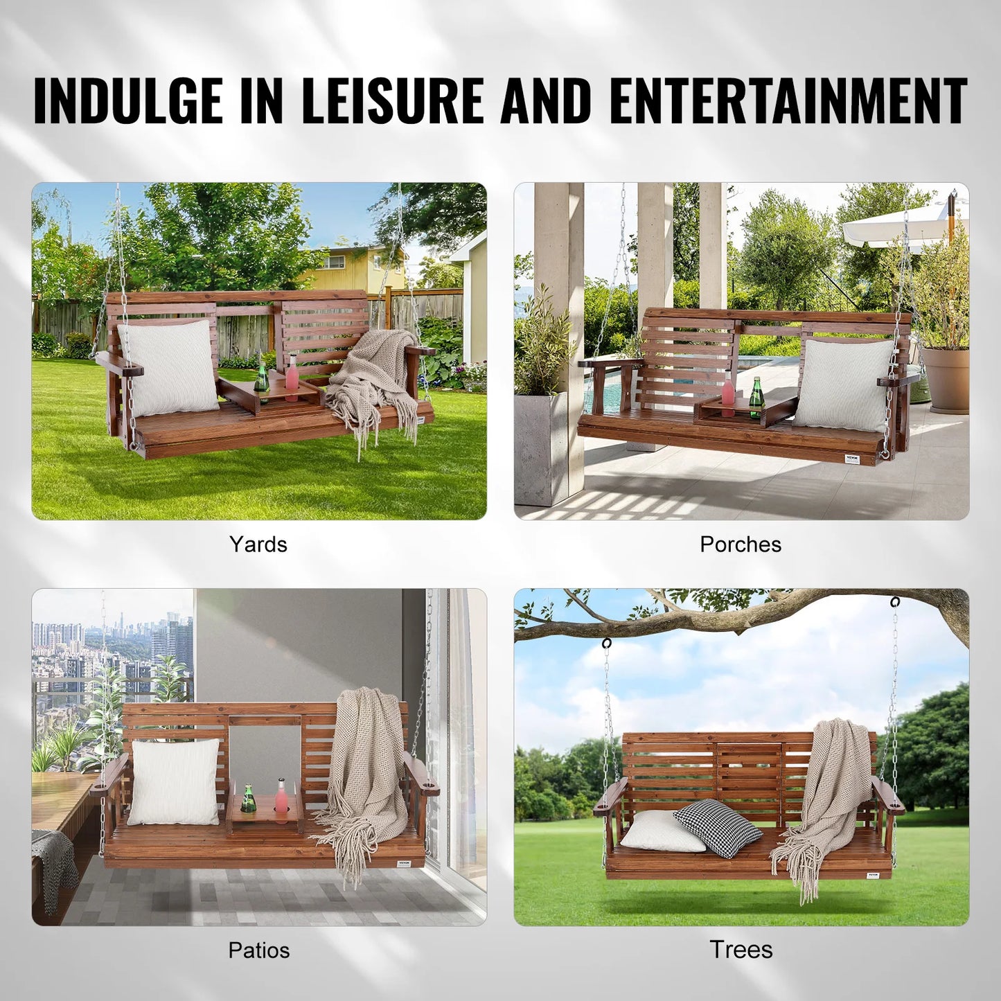 SucceBuy Cedar Wood Porch Swing With Steel Chains