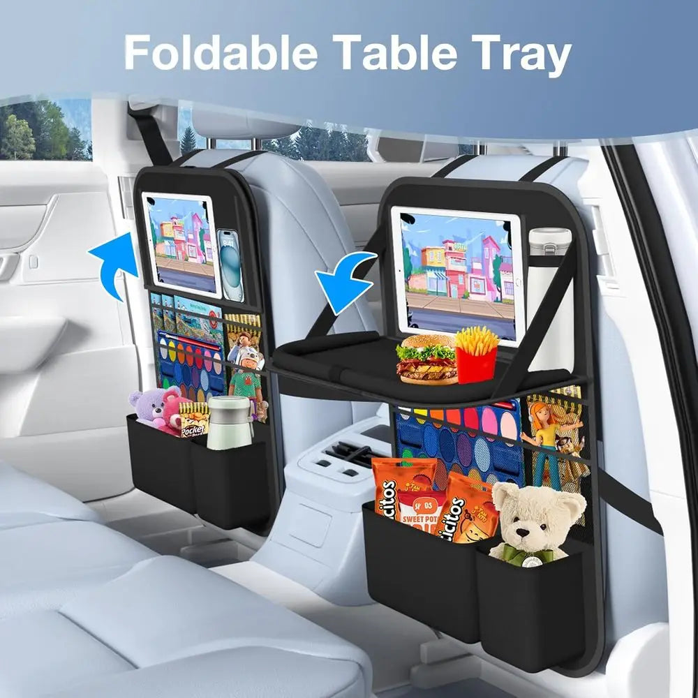 Backseat Car Organizer With Table Tray And Storage Pockets