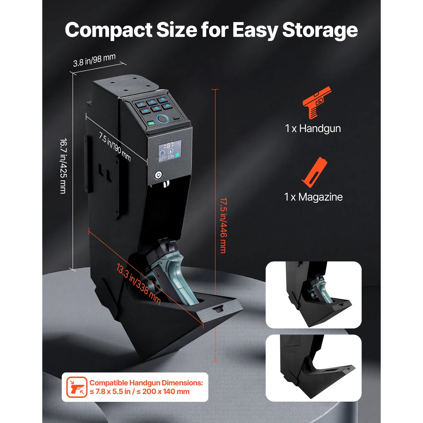 Gun Safe Slider With Biometric Fingerprint 3-Way Access LED