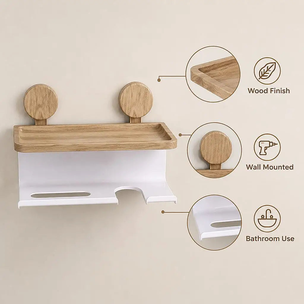 Bathroom Wall Organizer Toilet Paper Holder Shelf Hairdryer Storage Rack