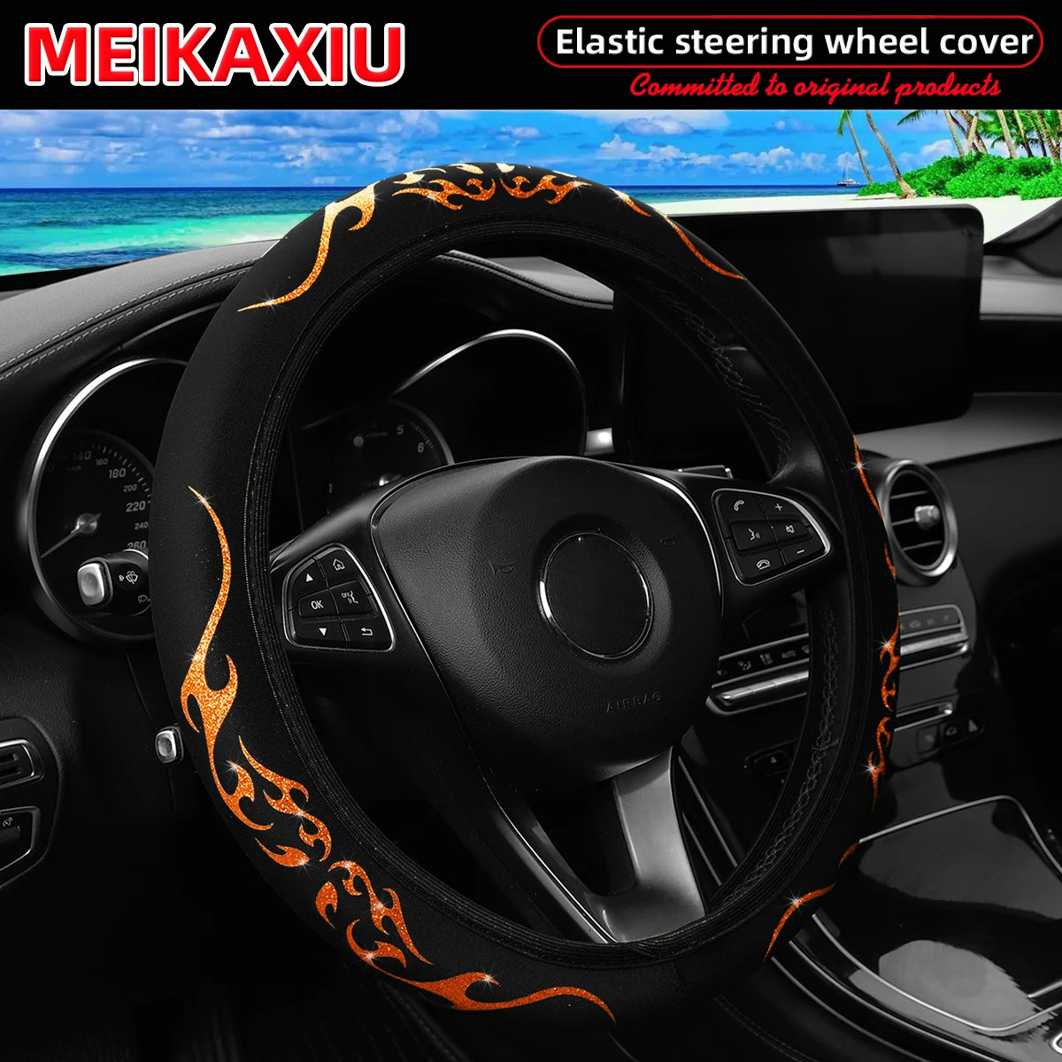 Meikaxiu Blingbling Flame Totem Dynamic Fabric Steering Wheel Cover