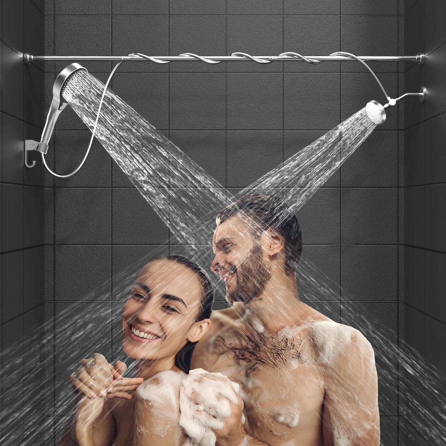 Tandem Shower Head for Couples With High Pressure Dual System