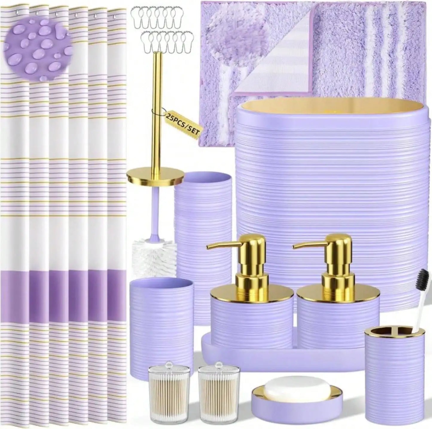 Bathroom 25 Piece Accessory Set With Shower Curtain And Rugs