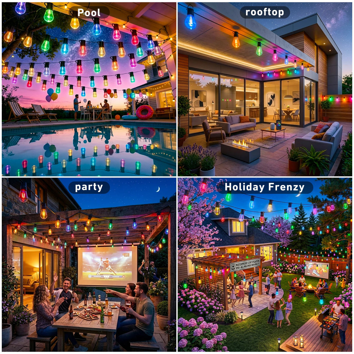 RGB IC Outdoor String Lights Waterproof DreamColor LED Patio Lights