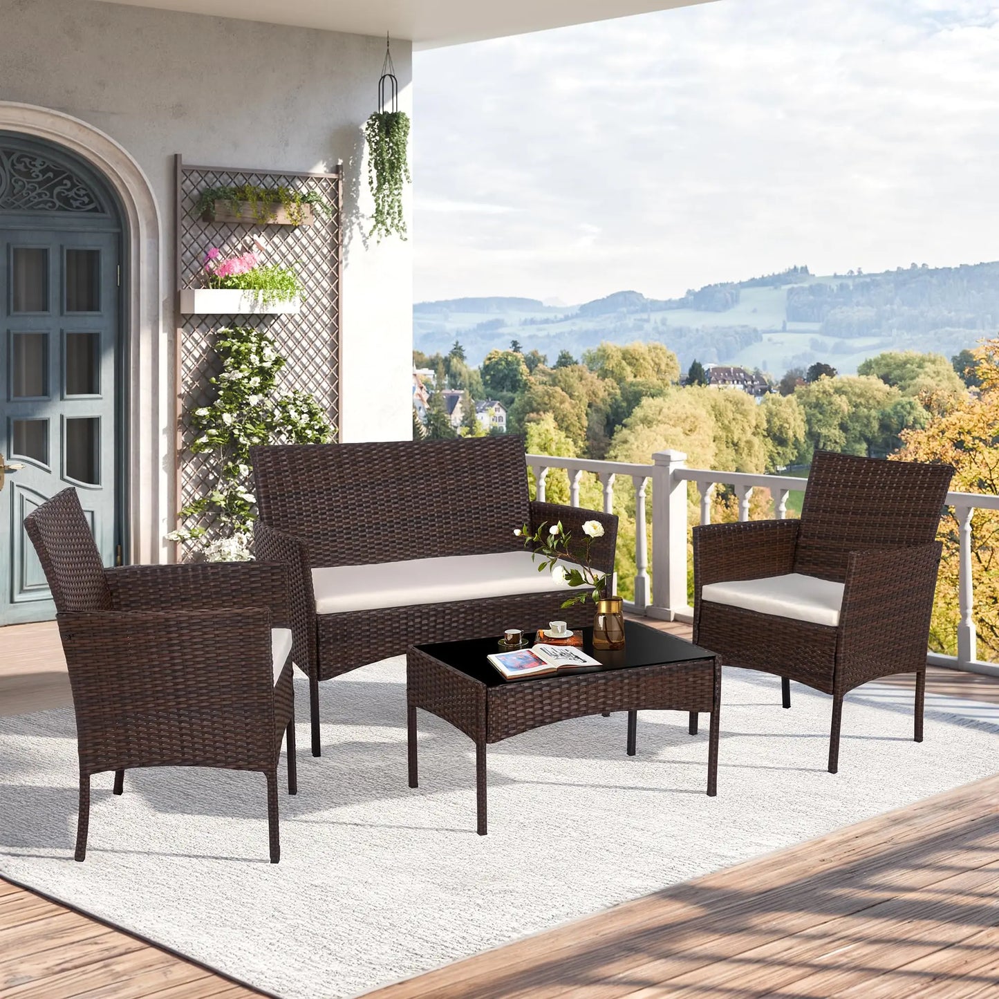Outdoor Wicker Patio Furniture Set With Loveseat And Coffee Table