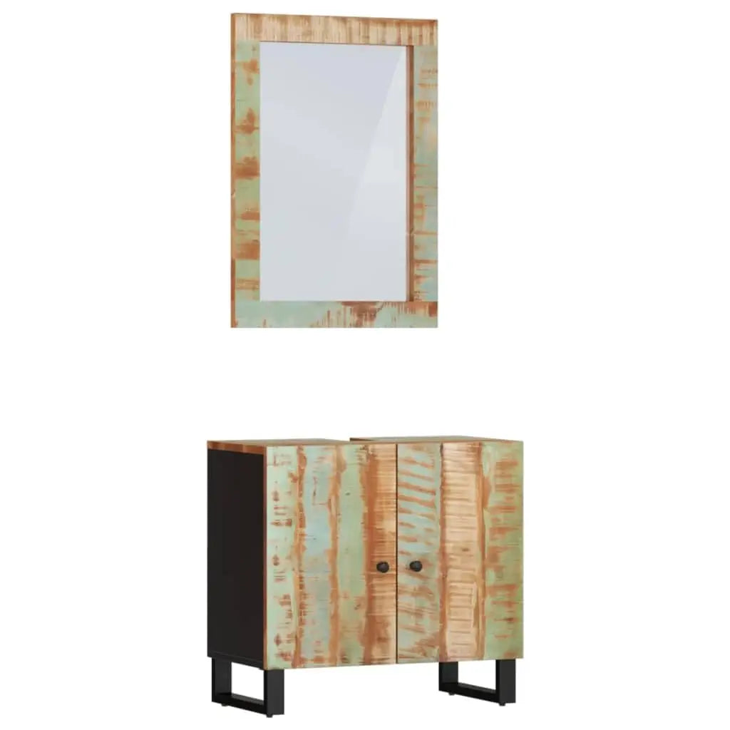 Rustic Reclaimed Wood Farmhouse Bathroom Vanity Set With Mirror