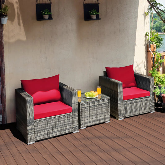 HOMASIS Patio Rattan Bistro Set Cushioned Seating Outdoor