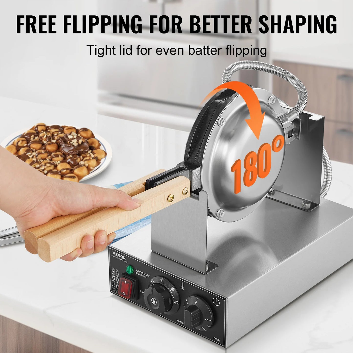 VEVOR Egg Bubble Waffle Maker 1000W Rotating Dual Pans