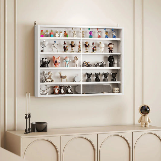 HOMCOM Wall Mounted Glass Display Cabinet With Adjustable Shelves