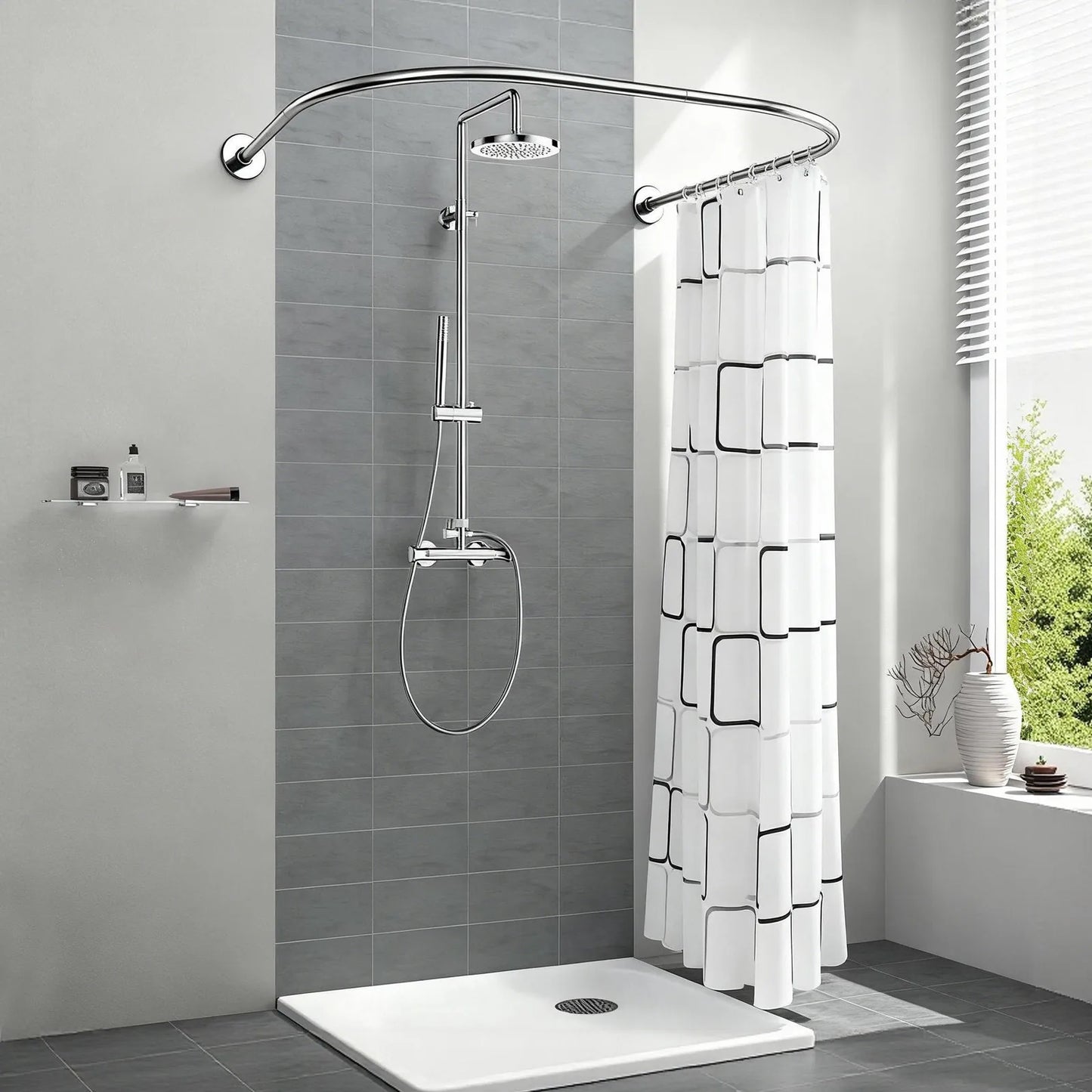 Stainless Steel Curved Adjustable Shower Curtain Bar For Bathrooms