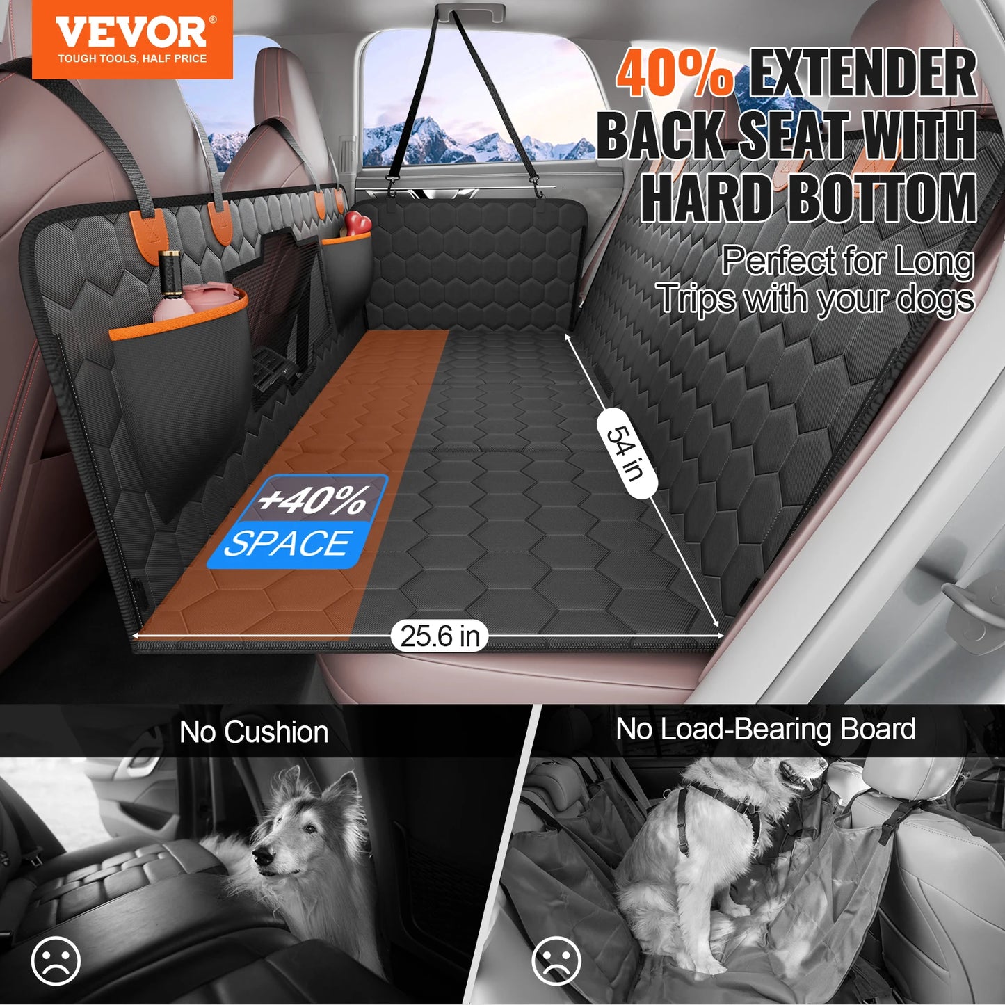 SucceBuy Back Seat Extender Dog Car Bed With Mesh Window