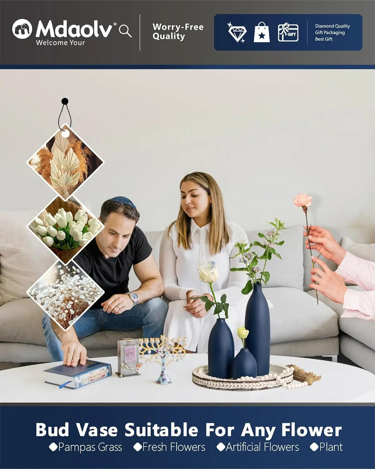 Matte Ceramic Vase Set Coastal Decor For Living Room Centerpiece