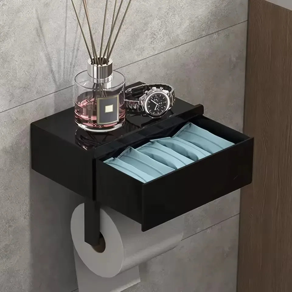 Sleek Wall Mounted Toilet Paper Holder With Shelf Organizes Essentials
