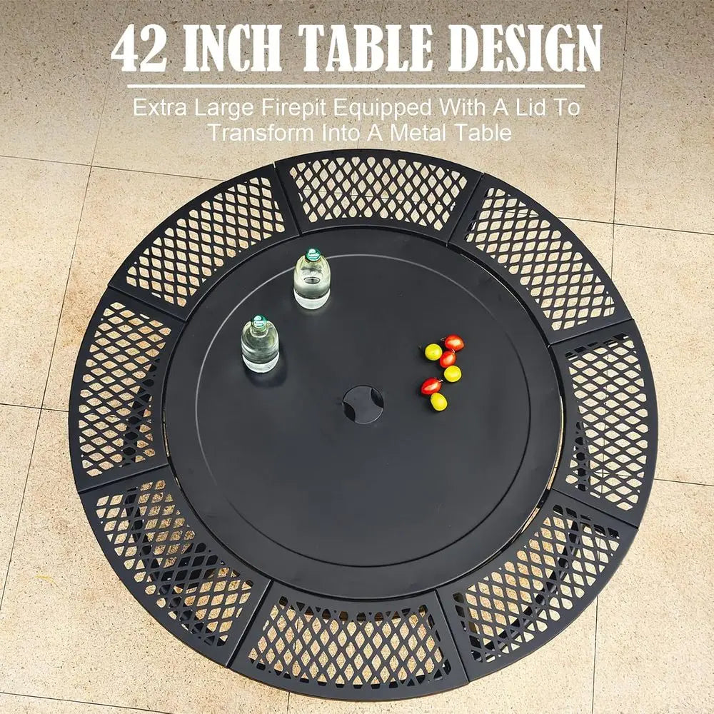 Double Grill Fire Pit Outdoor Wood Burning Table Lid For Camping