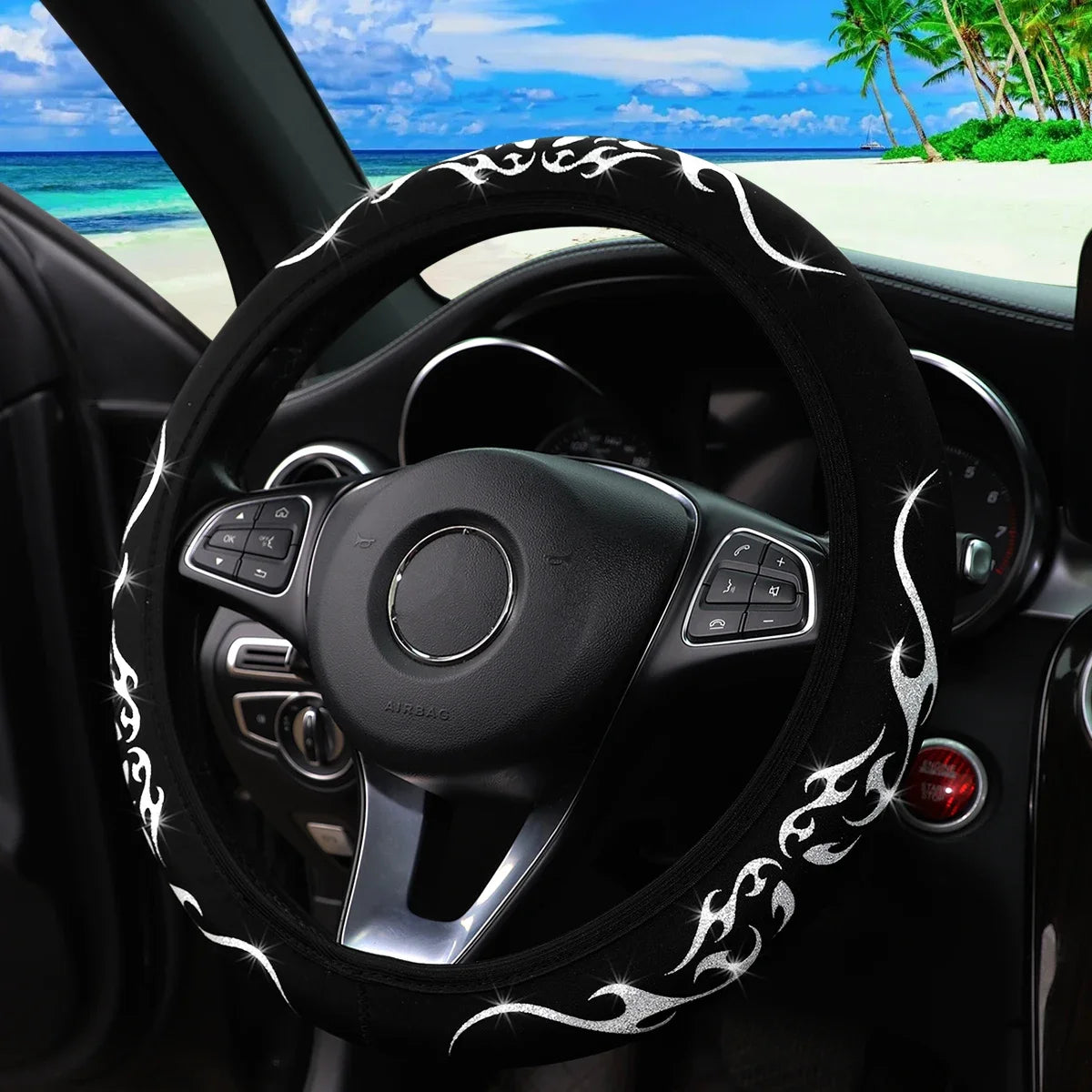 Meikaxiu Blingbling Flame Totem Dynamic Fabric Steering Wheel Cover