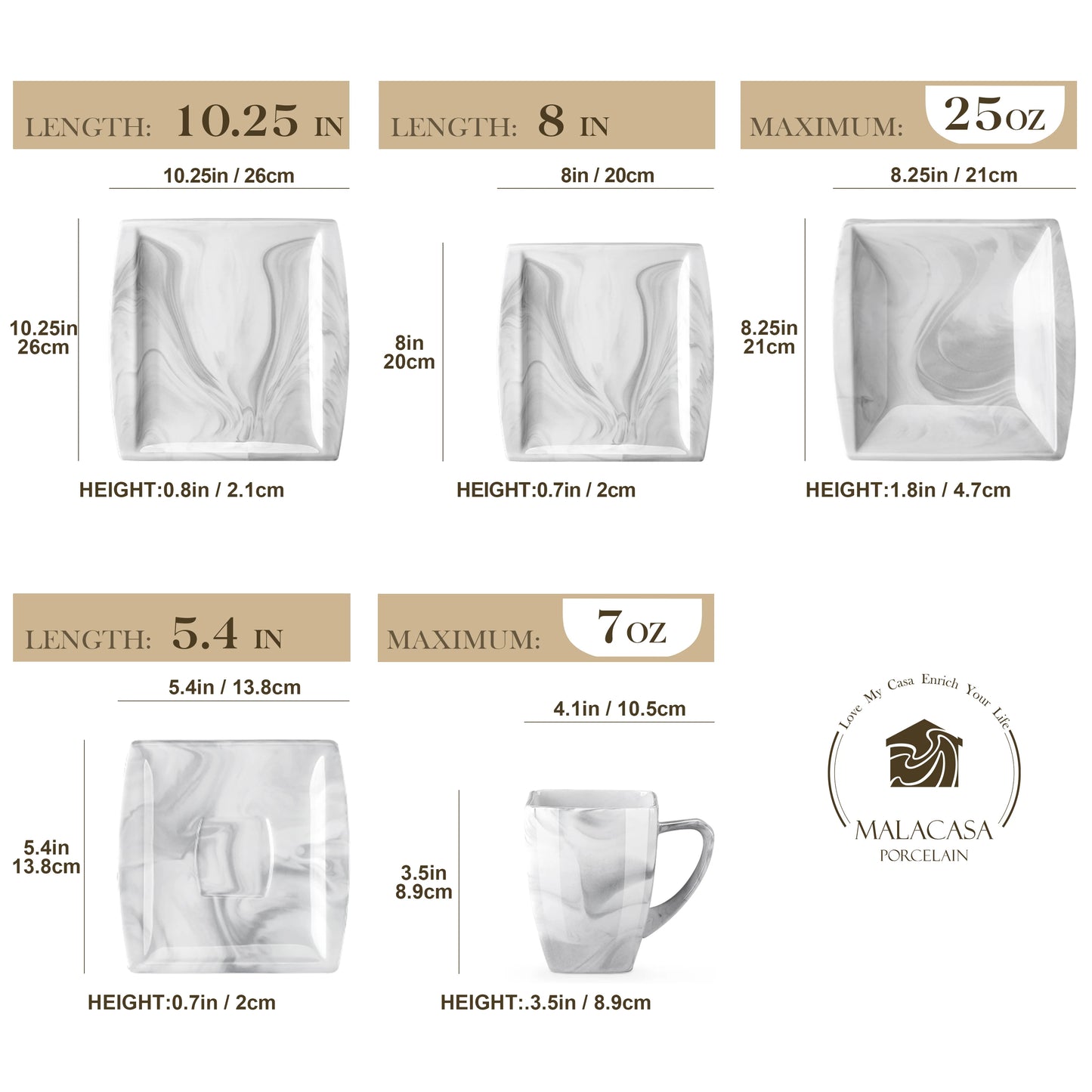 MALACASA Porcelain Dinnerware Set Service For 12 Elegant Everyday